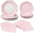 60Pcs Pink Gingham Paper Plates and Napkins Party Supplies for 20 Guests by OuMuaMua