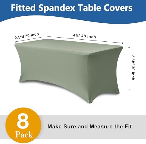 Spandex Tablecloth Rectangular 4ft-Sage Stretch Table Covers Fitted-8 Pack - Image 4