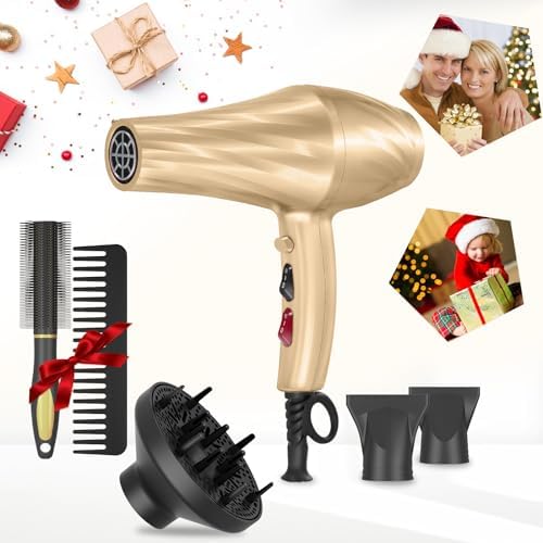 Ionic Hair Dryer,2400W Negative Ion Low Noise Hair Dryer Professional Fast Drying Hair Dryers with 2 Speeds, 3 Heat Settings, Cooling Button,with Diffuser for Curly and Straight Hair（Champagne Gold） - Image 7