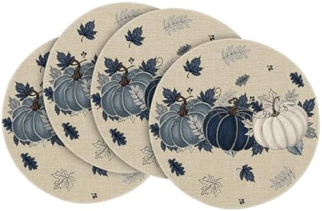 Artoid Mode Navy Blue Pumpkins Round Fall Placemats Set of 4-14 Inch by ArtoidMode