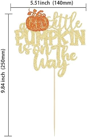1Pc Little Pumpkin is on the Way Cake Topper Orange Glitter Boy Pumpkin Baby Shower Cake Topper Decorations for Autumn Little Pumpkin Themed Baby Shower Kids Boys Girls Birthday Party Supplies - Image 2