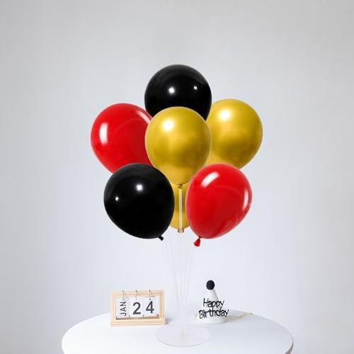 6 Set Balloon Stand Kit for Table Centerpieces With Balloon and Base Party Decorations for Birthday Wedding Retirement Graduation Baby Shower (Red Gold Black) - Image 2
