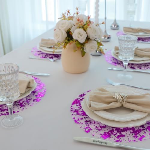 Snowkingdom 50 Pcs Purple Placemats Round Disposable Glitter Charger 13" - Image 5