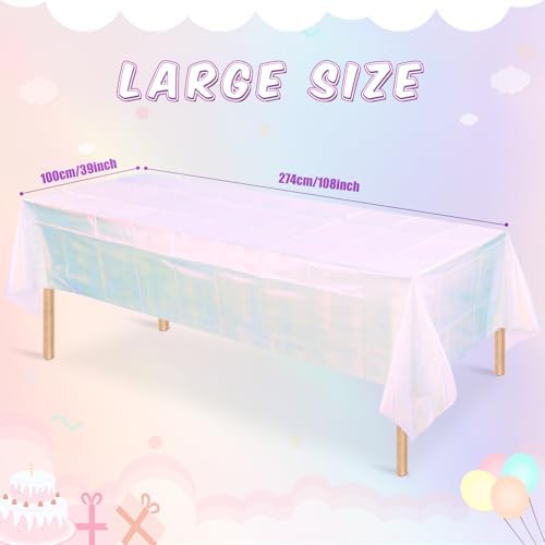 3 Pack Iridescent White Plastic Tablecloth, Shiny White Disposable Laser Rectangle Table Covers, Holographic Foil Tablecloth Party Decorations for Birthday Bridal Wedding Banquet, 40 x 108 Inch - Image 2
