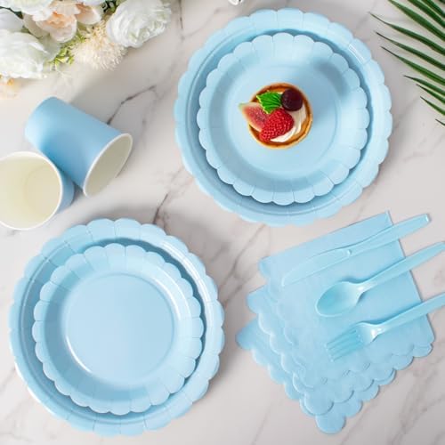 Vyntra 175 Pcs Light Blue Paper Plates and Napkins Party Supplies - Image 5