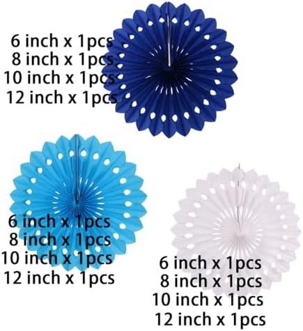 CC wonderland zone 12PCS Blue White Paper Fans Party Decorations,Hanging Ceiling Honeycomb Round Tissue Paper Fans for Birthday Wedding Party Decorations - Image 4