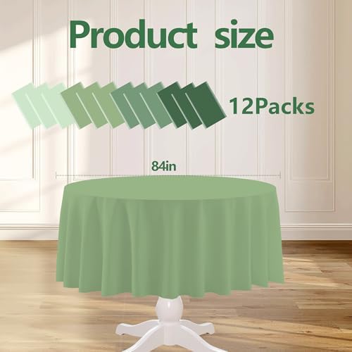 12 Pack Sage Green Round Plastic Tablecloth Disposable - Image 2