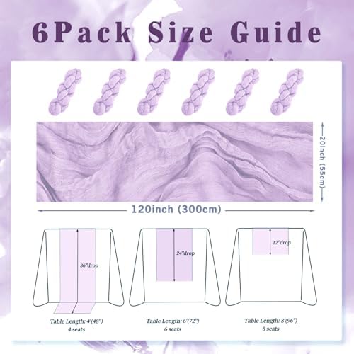 6 Pack Lilac Cheesecloth Table Runner 10FT Rustic Gauze Cheese Cloth Table Runner for Wedding 20 x 120 Inch Long Bridal Baby Shower Table Decor Boho Fabric Sheer Birthday Party Table Decorations - Image 2