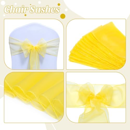 MDS Pack of 300 Organza Chair Sashes for Wedding & Event Décor – Yellow - Image 4