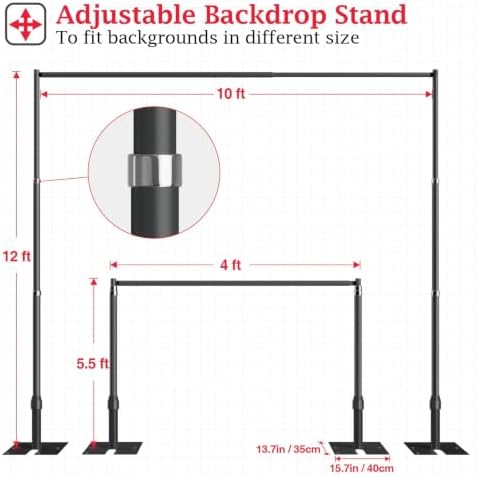 EMART 12x10ft Heavy Duty Backdrop Stand Frame with Adjustable Pipe，Black - Image 3