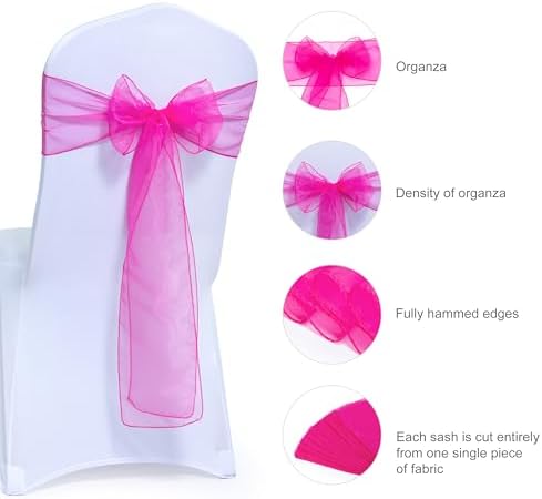 MDS Pack of 50 Organza Chair Sashes for Wedding & Event Décor – Magenta - Image 6