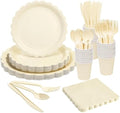 Goodluck 175 PCS Ivory Paper Plates Set, 25 Guest Cream Party Supplies by GoodLuck