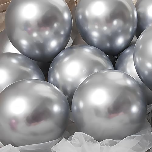 Voircoloria 110pcs Metallic Silver Chrome Latex Party Balloons, 12inch - Image 5