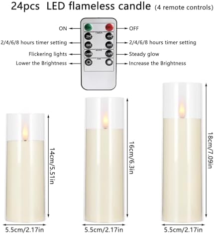 YOROXRG Flickering Flameless Candles Battery Operated with Remote and 2/4/6/8 H Timer Plexiglass LED Pillar Candles with Realistic Moving Wick for Home Decor Pack of 48 (D2.2 xH 5" 6" 7") (Ivory) - Image 6