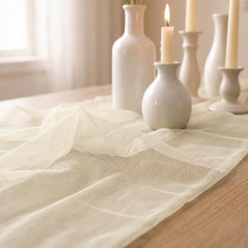 Artoid Mode Beige Gauze Table Runner 28x120Inch, Seasonal Sheer Kitchen Dining Holiday Wedding Birthday Baby Shower Table Decor for Home Party - Image 7