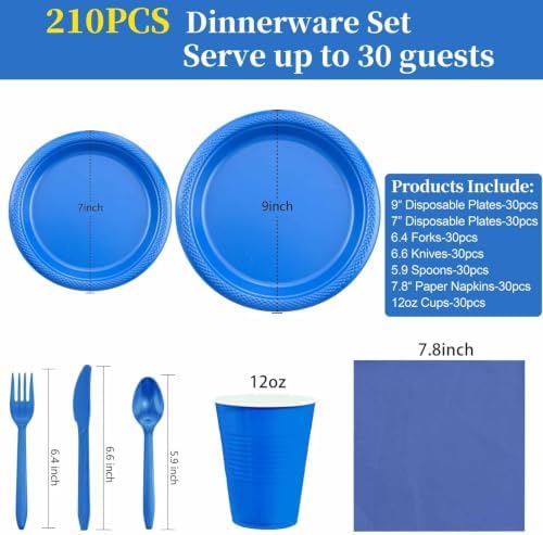 WELLIFE 210Pcs Blue Plastic Plates,Party Plates and Cups and Napkins Sets - Image 6