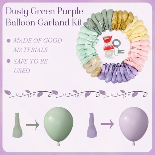 Amandir 173Pcs Dusty Green Purple Pink Balloon Arch Garland Kit - Image 3