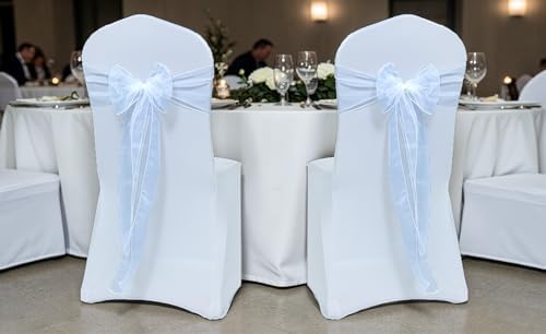 MDS Pack of 25 Organza Chair Sashes for Wedding & Event Décor – White - Image 2