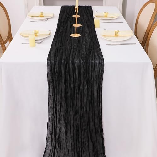 Snowkingdom 10 Ft Black Cheesecloth Table Runner, 120 inch Long Cheese Cloth Boho Gauze Runner for Wedding Bridal Baby Shower Birthday Holiday Party Sheer Halloween Table Decorations - Image 4