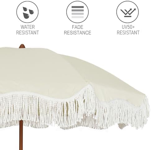 AMMSUN Boho Fringe Umbrella, 6.5ft Outdoor Umbrella with Tassel - Image 4
