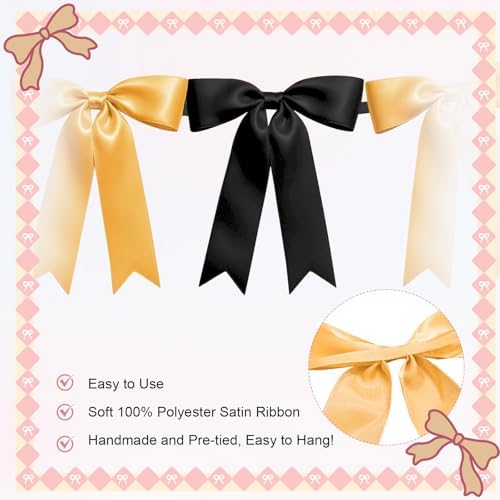 2 Strings of 16PCS Black&Gold Bow Garlands Banner Decoration,Pre-Strung Satin Ribbon Ornaments for Birthday,Bachelorette Party,Bridal Shower,Wedding,Engagement,Baby Shower,Graduation Decor,Anniversary - Image 3