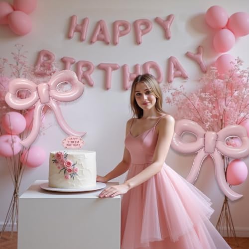 4 Pcs Light Pink Bow Balloons Bow Party Decorations for Girl Women Bow Birthday Decorations Giant Pastel Pink Bow Balloon for Graduation Baby Shower Bridal Wedding Decor Bachelorette Party Supplies - Image 4