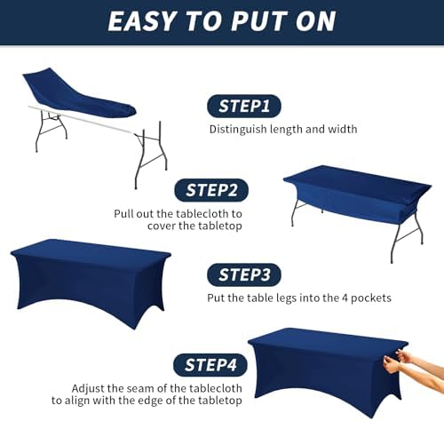 Fixwal 3 Pack 6FT Navy Blue Tablecloth Rectangle Spandex Table Cover - Image 5