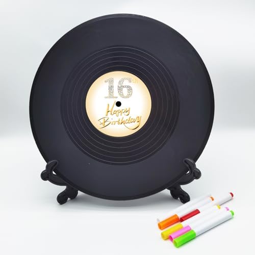 Vinyl Record Sweet 16 Birthday Decorations 11.6"X11.6", 16th birthday decorations Party Favor Sign Poster, 16th Birthday Guest Book Alternative, Great Sweet 16 Gifts for Girls or Boys (16 Years Old) - Image 2