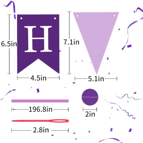 Purple Happy Birthday Banner Hanging Sign Circle Dot Triangle Bunting - Image 3