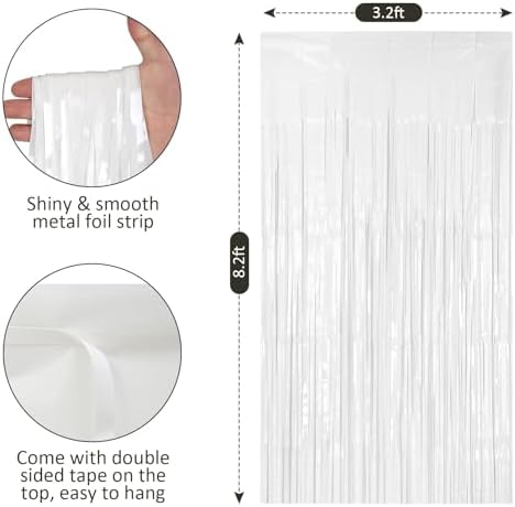 PIGETALE 2 Pack 3.2x8.2 ft White Tinsel Curtain Party Backdrop Decorations - Image 5