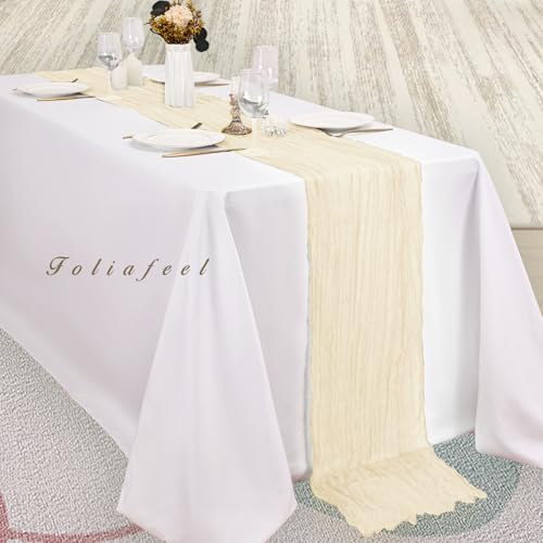 10FT 6 Pack Beige Cheesecloth Table Runner 20 x 120 Inch Long Rustic Gauze Fabric Cheese Cloth Table Runner for Wedding Bridal Baby Shower Table Decorations Boho Sheer Birthday Party Table Decor - Image 4