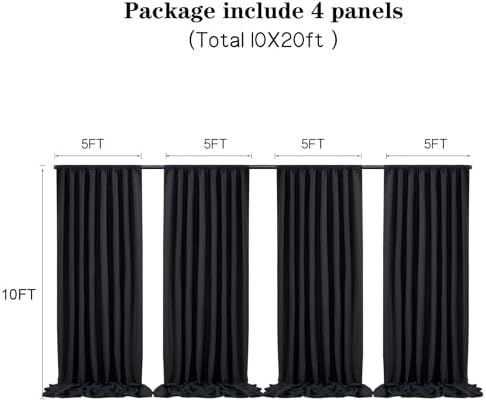 20 ft x 10 ft Thick Black Backdrop Curtain for Parties, 4 Panels Black Polyester Wedding Backdrop Drapes for Birthday Photography Background Party Backdrop Home Decorations - Image 4