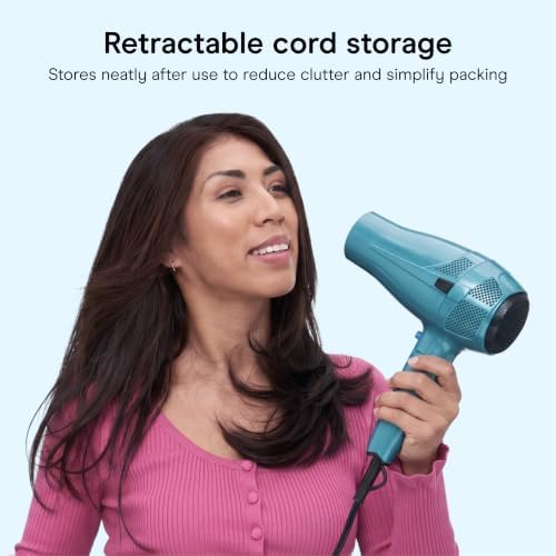 Conair Travel Hair Dryer, Dual Voltage, Folding Handle, 1875W, Blue - Image 5