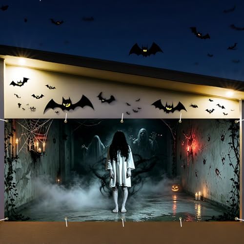 7 x 16 ft Foggy Corridor Halloween Garage Door Decorations Halloween decorations Witch Door Cover, Hanging Banner, Cauldron Backdrop Mural for Home, Outdoor - Image 3