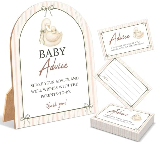 Goose Baby Shower Games, Vintage Goose Advice For Parents To Be, 6x8 Inch Arch Wooden Sign With Stand And 50 Advice Cards, Gender Reveal Party Supplies & Decorations -LN04 by Unknown