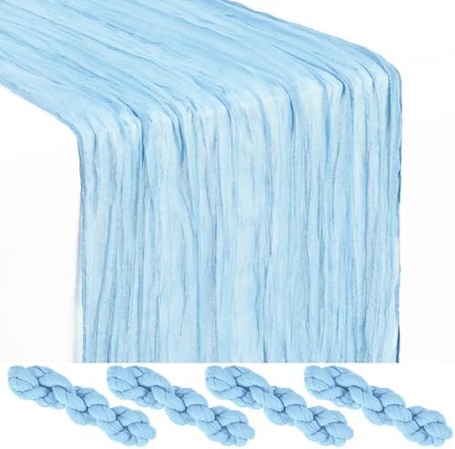 4 Pack Baby Blue Cheesecloth Table Runner 17x108 Inches Boho Home Decor by Showgeous