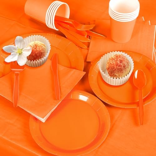 229PCS Orange Party Supplies Set Disposable Paper Plates Cups - Image 4