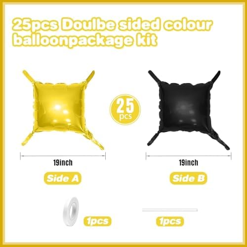 25PCS Gold Black Square Foil Balloons Wall Backdrop - Image 2