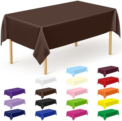 QZYL 12 PCS Brown Plastic Tablecloths, 54 in x 108 in Dinner Table Cloths, Rectangle Table Cover for Birthday Party Family Gathering Wedding by QZYL