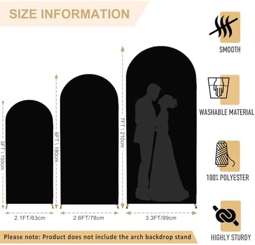 FANPROMS Spandex Arch Backdrop Cover Set of 3 Black Wedding Arch Stand Cover 5FT 6FT 7FT for Arched Frame Decor 2 Sided Arch Stand Covers Backdrop Fabric Round Top Arched Covers for Wedding Ceremony - Image 3