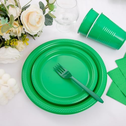 MirthMood 350pcs Green Plastic Plates,Green Plates Set for Birthday - Image 3