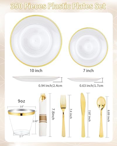 Morejoy 350PCS Pearl White and Gold Plastic Plates - Disposable Gold Plates - Image 3