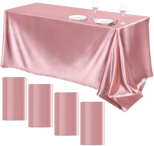 TURSTIN 4 Pack Rose Gold Satin Tablecloth 102 x 58 Inch Overlay Table Cover by TURSTIN