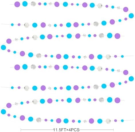 46 Ft Frozen Party Decorations Purple Blue Silver Polka Dots Garlands Hanging Paper Circle Dots Streamer for Frozen Birthday Winter Wonderland Christmas Holiday Wedding Shower Party Supplies - Image 3