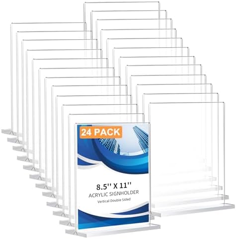 24 Pack Acrylic Sign Holder 8.5 x 11, Double-Sided Clear Sign Holder Plastic Stands for Display, T Shape Acrylic Table Sign Stands for Office Store Restaurants Wedding Party Decoration by DECOHOBO