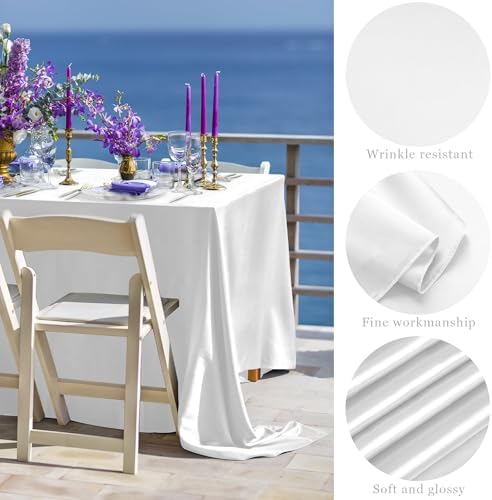 TURSTIN 16 Pack White Satin Tablecloth 102 x 58 Inch Overlay Table Cover - Image 3