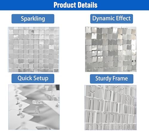 Ozikutech 48 Pcs Silver Shimmer Wall Backdrop Panels for Party Decoration - Image 4