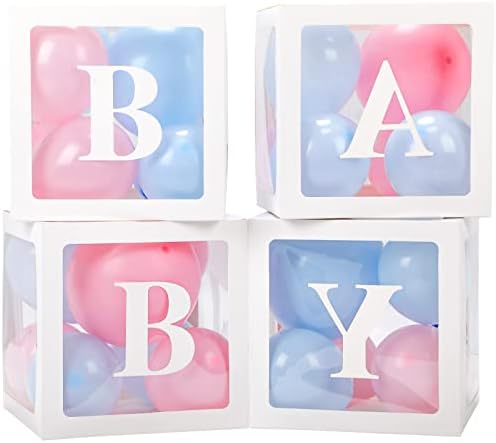 Voircoloria Baby Boxes with Letters for Baby Shower, Gender Reveal Decorations with Blue and Pink Balloons for Gender Reveal Birthday Wedding Baby Shower Decorations by Voircoloria