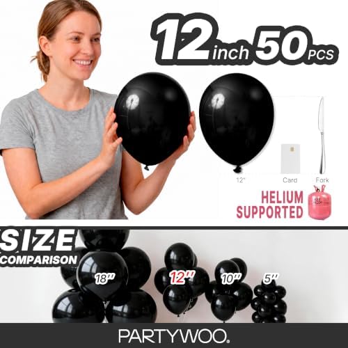PartyWoo Black Balloons 50pcs Matte Latex Helium Balloons 12 Inch - Image 6