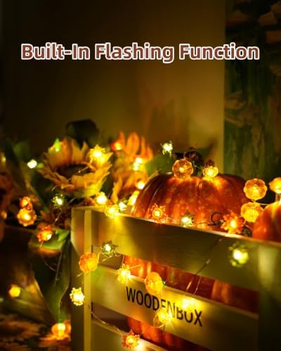 Fall Decor Lights 10Ft 30 LEDs Thanksgiving Decoration Battery Operated Acorn 3D Pumpkin Maple Leaf String Lights Fall Lights for Home Autumn Garland Harvest Halloween Party Christmas - Image 6